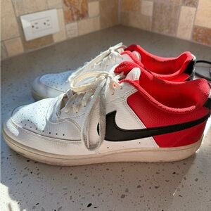 Nike Court Vision Low 10.5 White University Red with Black Swoosh